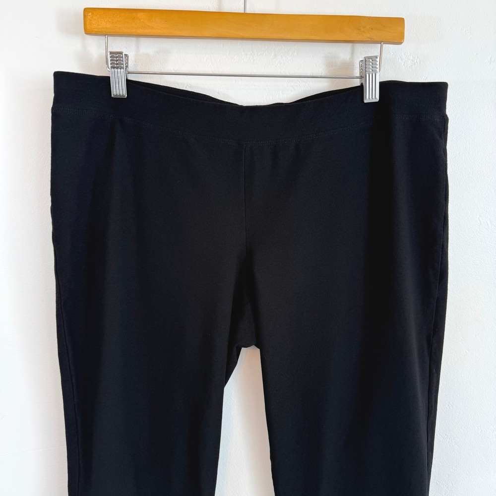 Eileen Fisher Black Knit Straight Leg Pants Pull On Stretch Jersey Minimalist L - Picture 2 of 12